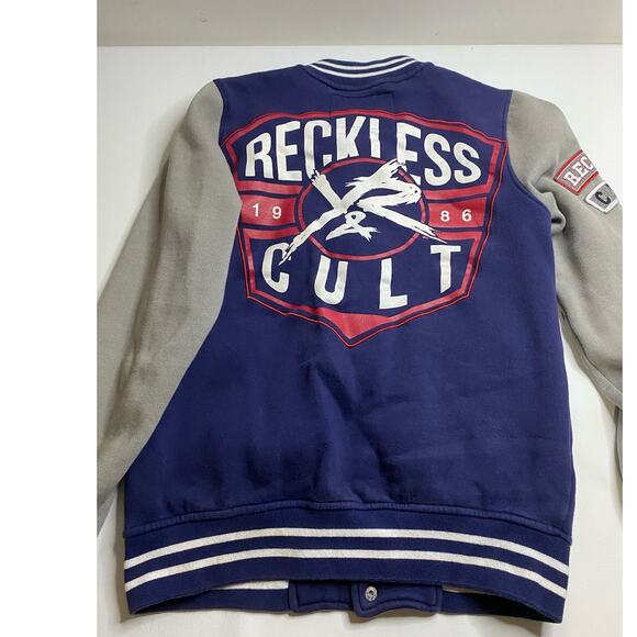 Young & Reckless Cult 1986 Blue Gray Varsity Bomber Jacket Mens Small Y&R - Picture 2 of 9
